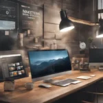 Profissionais de saúde analisando estatísticas de marketing digital em um computador moderno, em um ambiente de clínica iluminado e organizado.